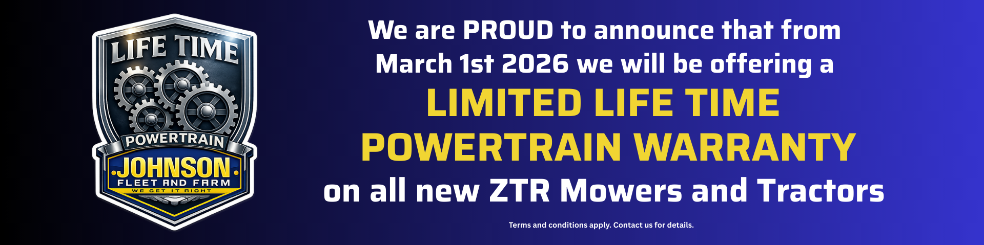 Get our Lifetime Warranty when you buy ZTR Mowers or Tractors at Yulee, FL